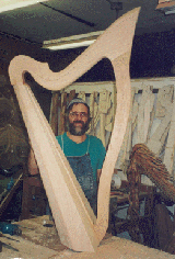 Master harp builder Glenn Hill in the Mountain Glen Harps workshop